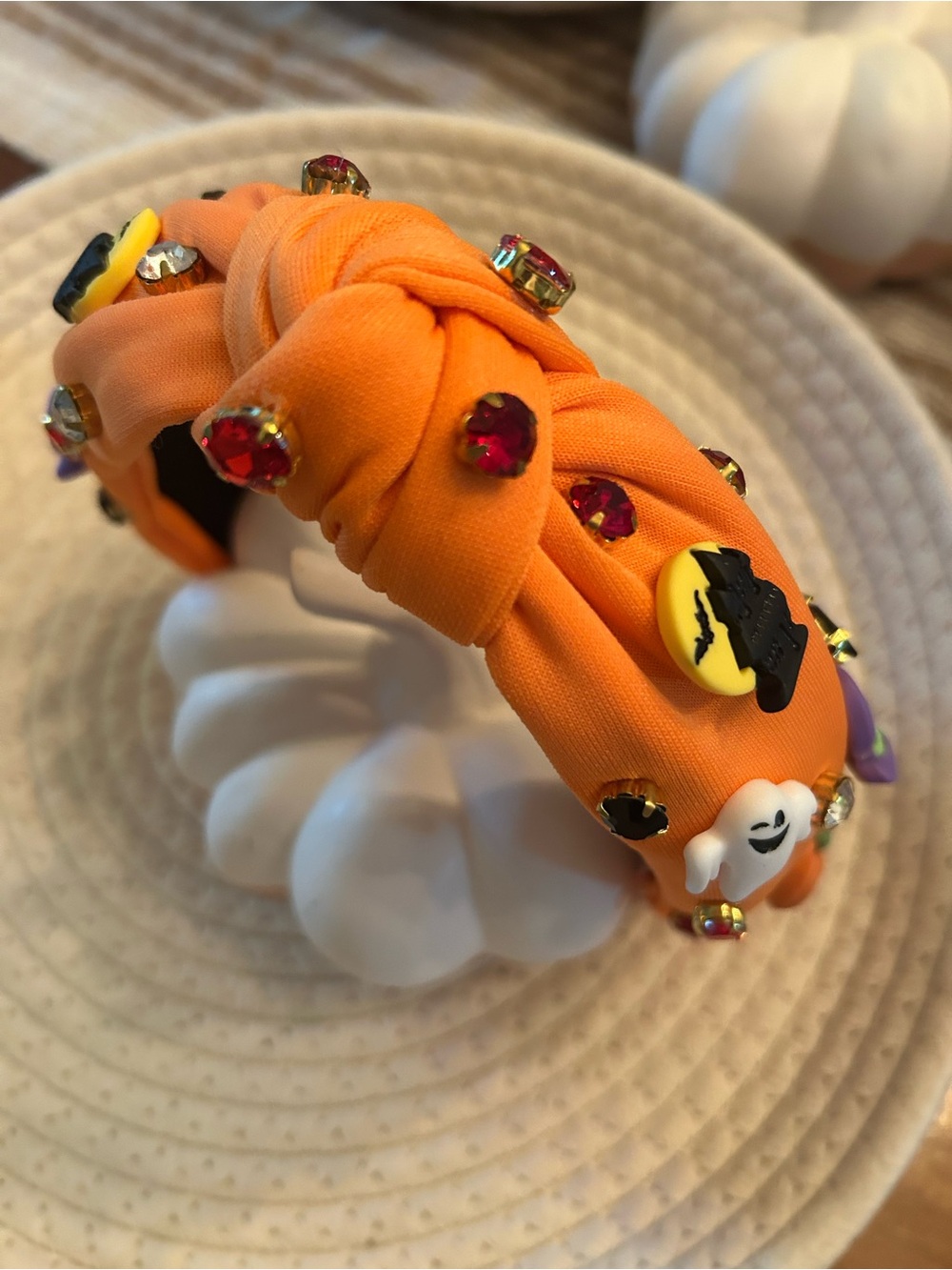 Embellished Orange Knotted Headband with Multicolor Gems - Picture 3 of 4